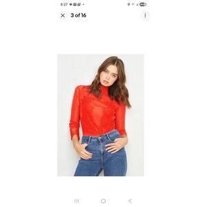 NWT Free People Take HAH Bow Reversible Bodysuit Red Large Sheer Lace